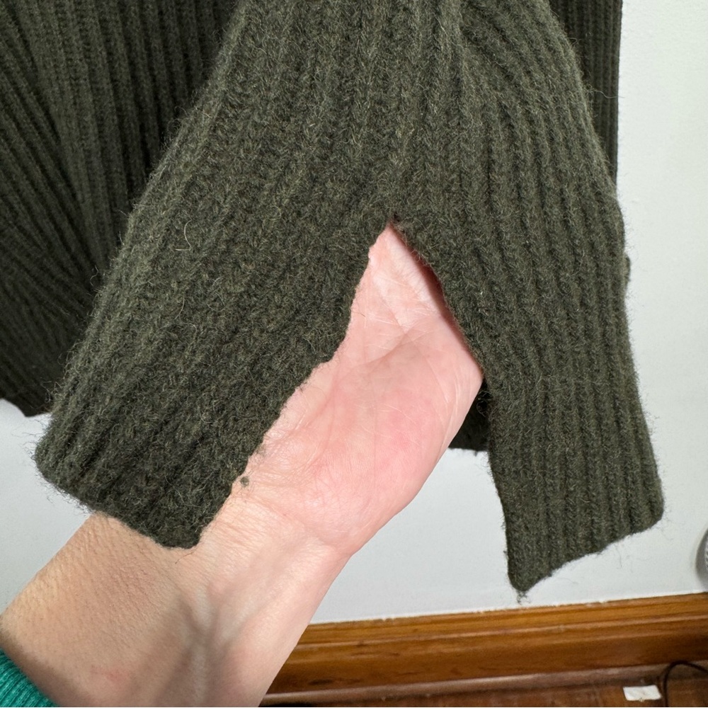 GANNI Recycled Ribbed Chunky Knit Relaxed Fit Sweater Wrist Cuff Dark Green L - Picture 6 of 11